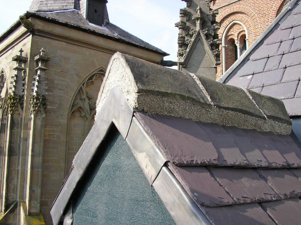 Green Flexim Roof Mortar used on the ridge tiles of a church