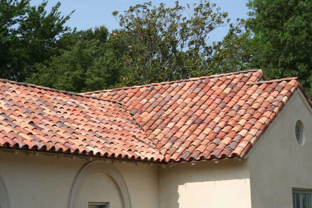Looking up at a Limestone Apricot Blend of Castilla Pan & Cover Tiles