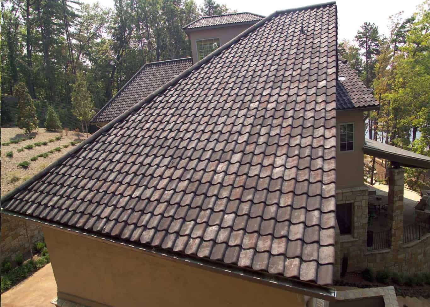 Close Up View of a Beautiful 451 Pan Tile Roof In Victorian Gray Blend