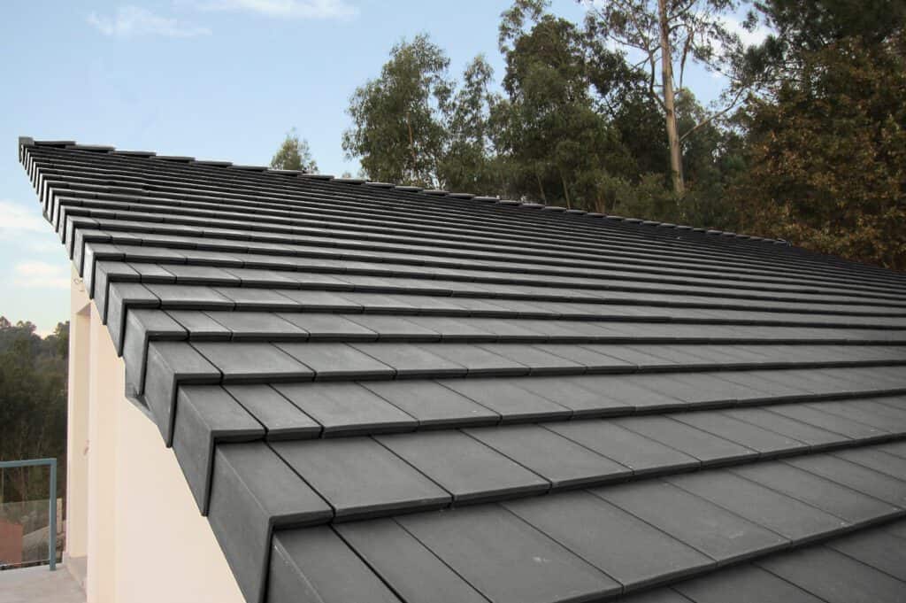 Looking up at a Plana Roof with Gable Rake Tiles