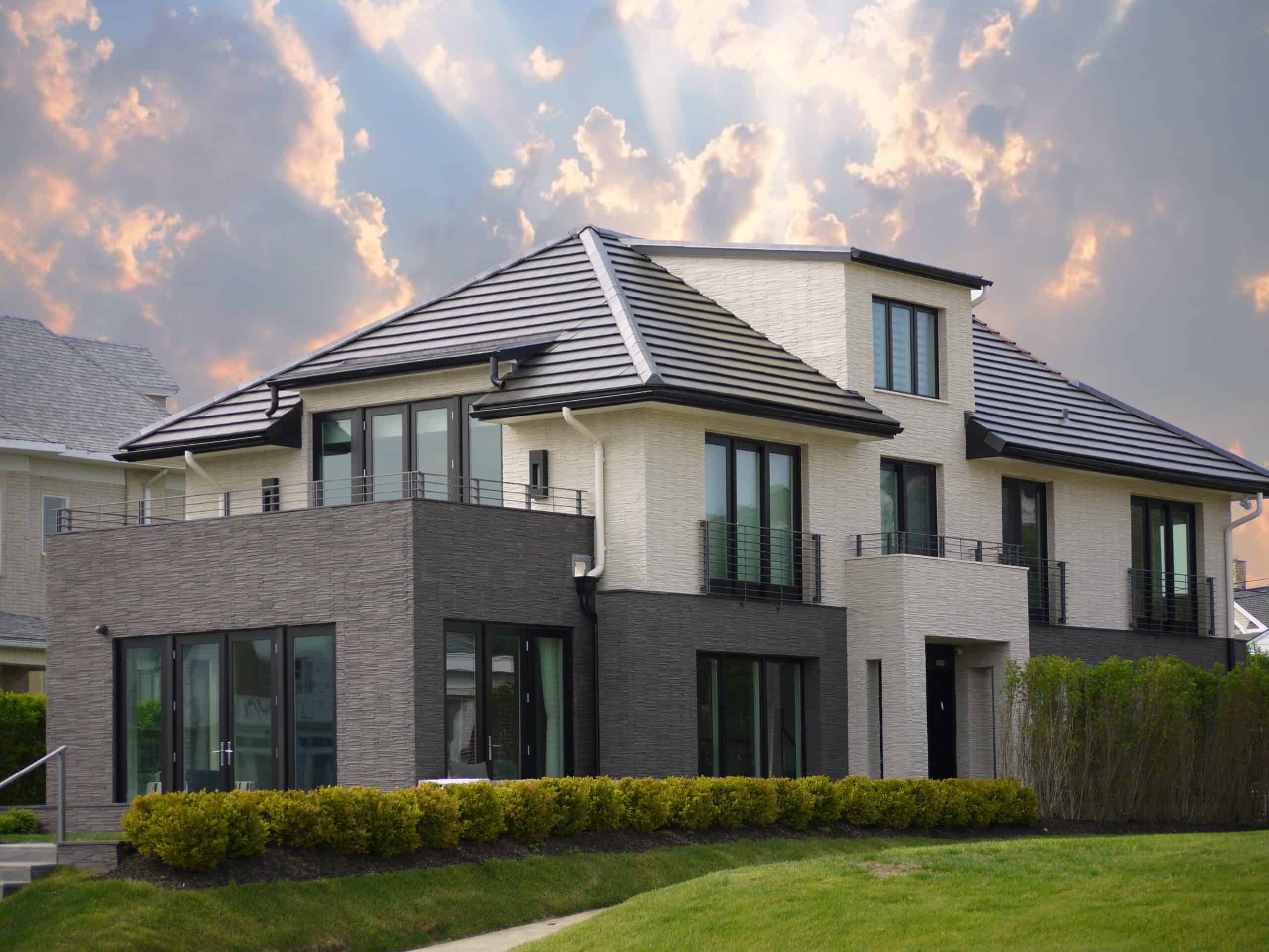 Modern Plana Clay Tile Roof in Deal New Jersey with a beautiful sky