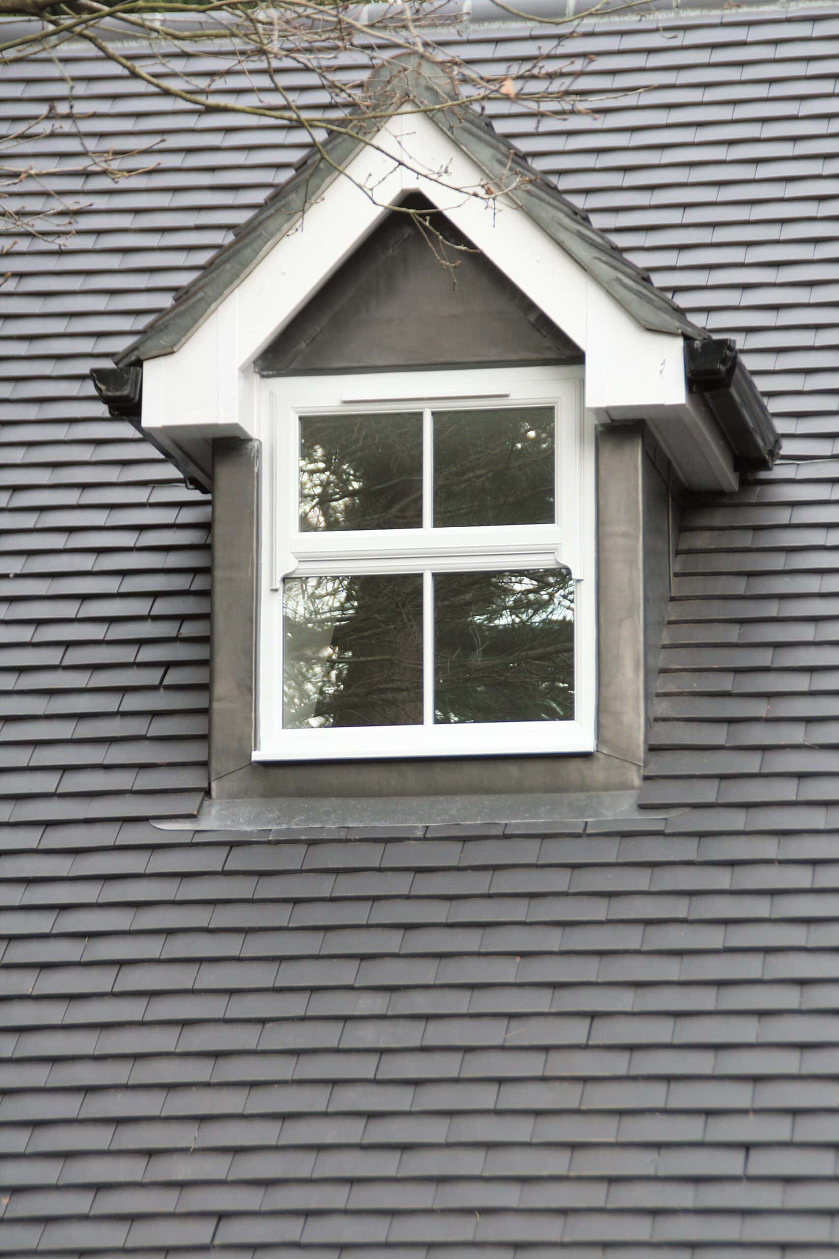 Edilians Clay Shingle Tile in Slate Blend - Close Up of Dormer